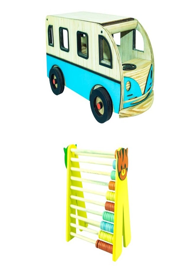 Techny Birds Technybirds Wooden Toy Bus and Wooden Abacus Combo | Educational Toys for Kids | Montessori Learning Toys | Counting and Fine Motor Skills Development | Educational Play Set - Image 1